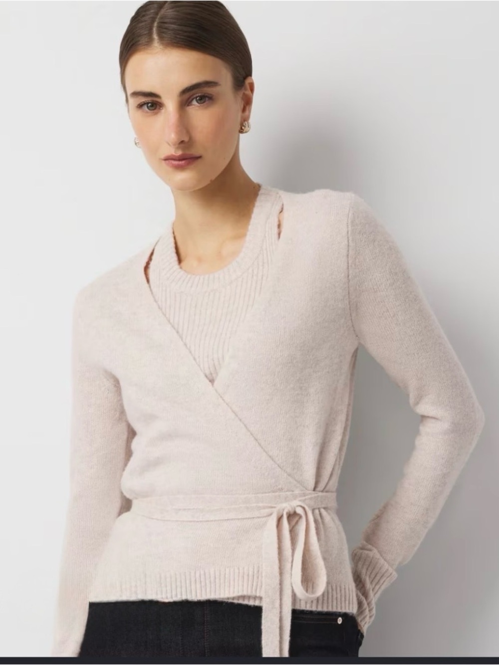 White House Black Market Light Blush Wrap Belted Sweater